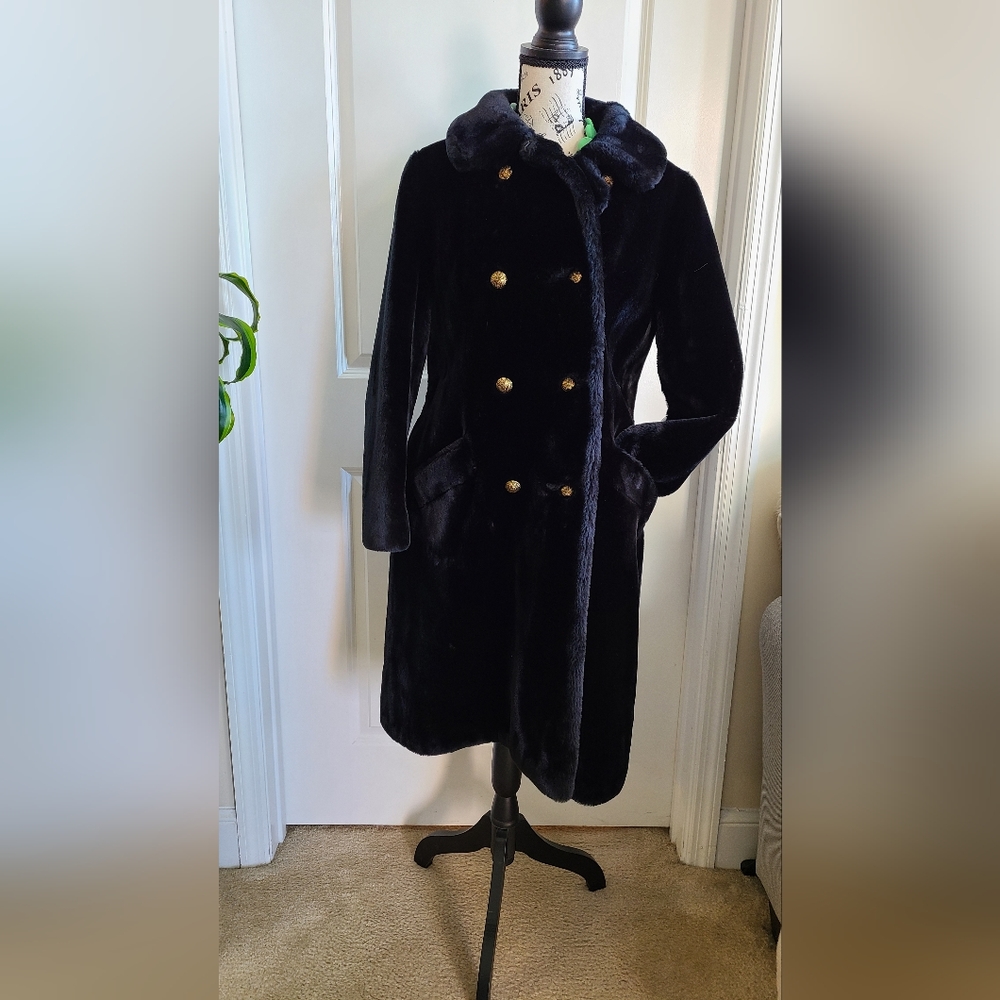 1960 Old /Vintage Black faux fur coat